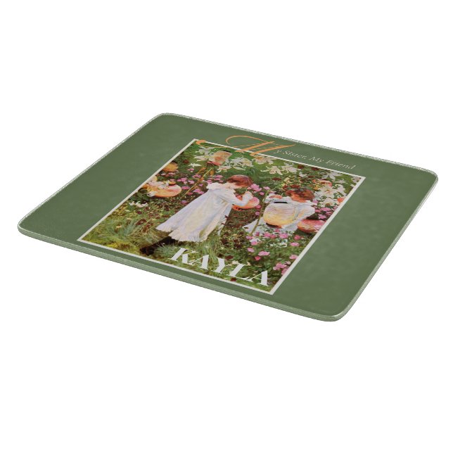 Sister, Mother's Day, Girls in Flower Garden, Gift Cutting Board (Corner)