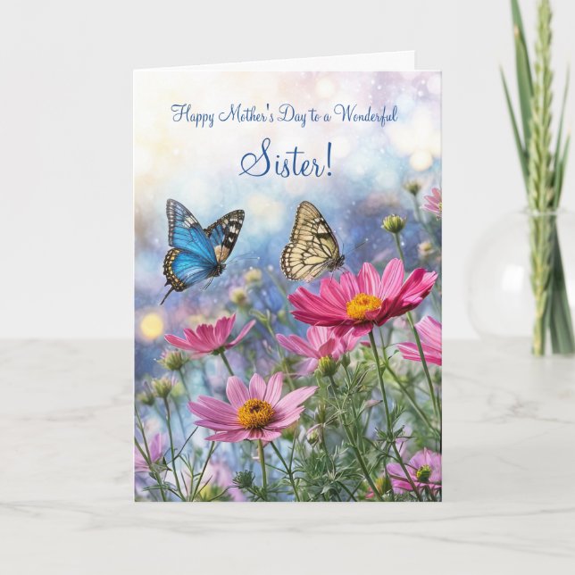 Sister Mothers Day with Garden Flowers Butterflies Card (Front)