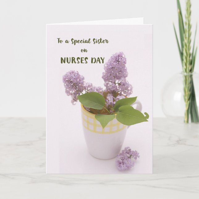 Sister Nurses Day with Lilacs in Coffee Mug Vase Card (Front)
