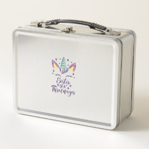 Sister Of A Threenager Girl 3rd Birthday Unicorn P Metal Lunch Box