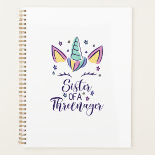 Sister Of A Threenager Girl 3rd Birthday Unicorn P Planner