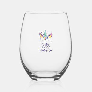 Sister Of A Threenager Girl 3rd Birthday Unicorn P Stemless Wine Glass