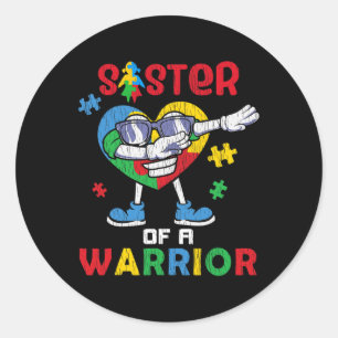 Sister Of A Warrior Autistic Kids Autism Awareness Classic Round Sticker