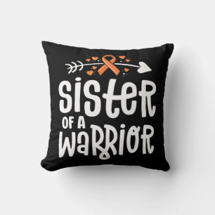 Sister Of A Warrior Orange Family Leukaemia Cancer Cushion