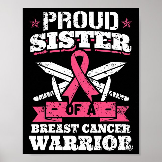 Sister Of Breast Cancer Warrior Pink Awareness Rib Poster (Front)