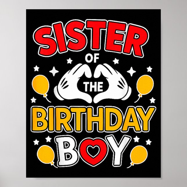Sister Of The Birthday Boy Family Matching Dad Mom Poster (Front)