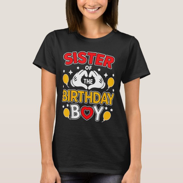 Sister Of The Birthday Boy Family Matching Dad Mom T-Shirt (Front)