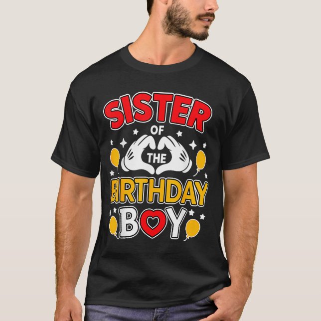 Sister Of The Birthday Boy Family Matching Dad Mum T-Shirt (Front)