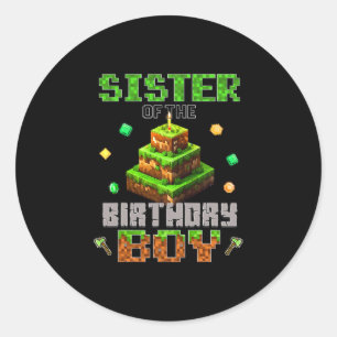 Sister Of The Birthday Boy Party Video Gamer Pixel Classic Round Sticker