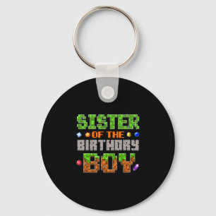 Sister Of The Birthday Boy Party Video Gamer Pixel Key Ring