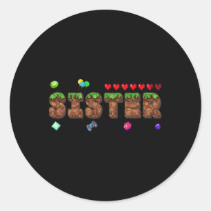 Sister Of The Birthday Boy Pixel Game Party Matchi Classic Round Sticker