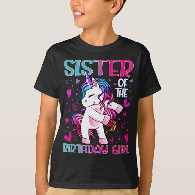 Sister of the Birthday Girl Flossing Unicorn Siste T-Shirt (Front)