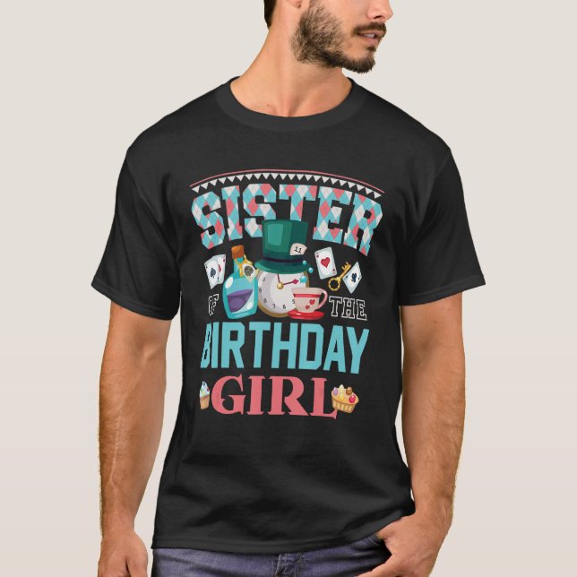 Sister Of The Birthday Girl Onederland Pink & Teal T-Shirt (Front)