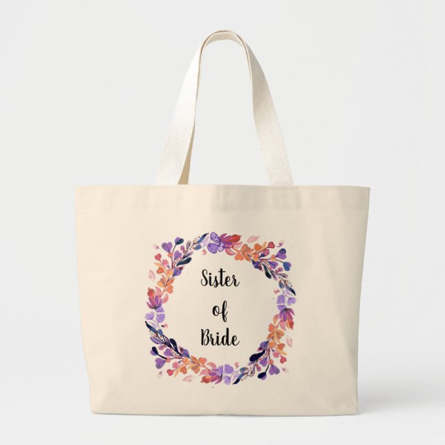 Sister of the Bride Floral Wreath  Large Tote Bag (Front)