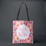 Sister of the Bride Pink Watercolor Floral Wedding Tote Bag<br><div class="desc">Sister of the Bride Pink Watercolor Floral Wedding Party Tote Bags</div>