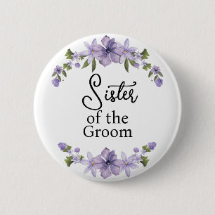 Sister of the Groom Purple Floral Wedding 6 Cm Round Badge