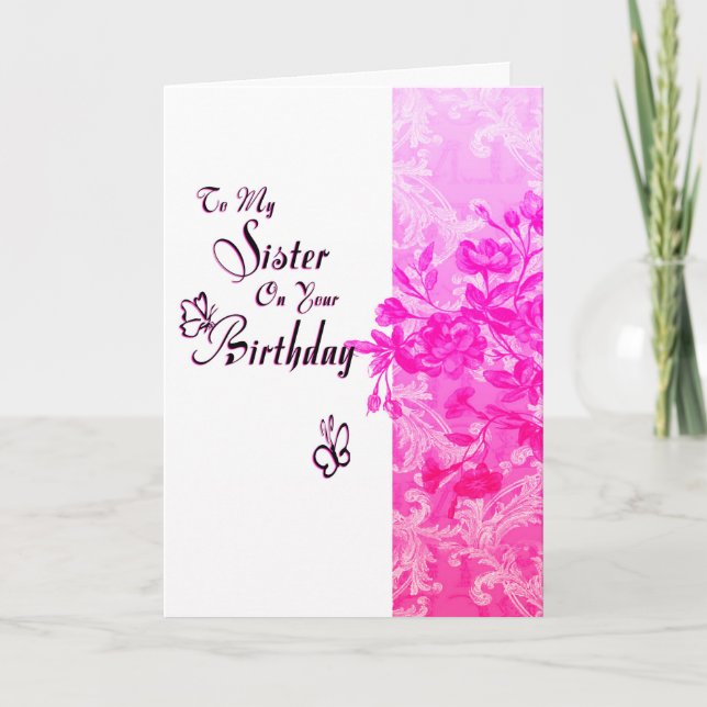 Sister on Your Birthday (pink) Card (Front)