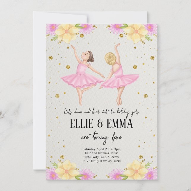 Sister or Twin Ballerina Invitation (Front)