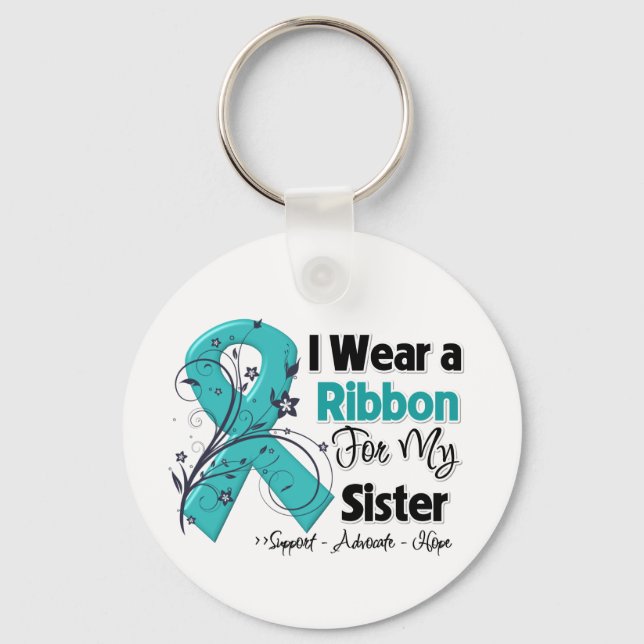Sister - Ovarian Cancer Ribbon Key Ring (Front)