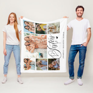Sister Photo Collage Typography Keepsake  Fleece Blanket