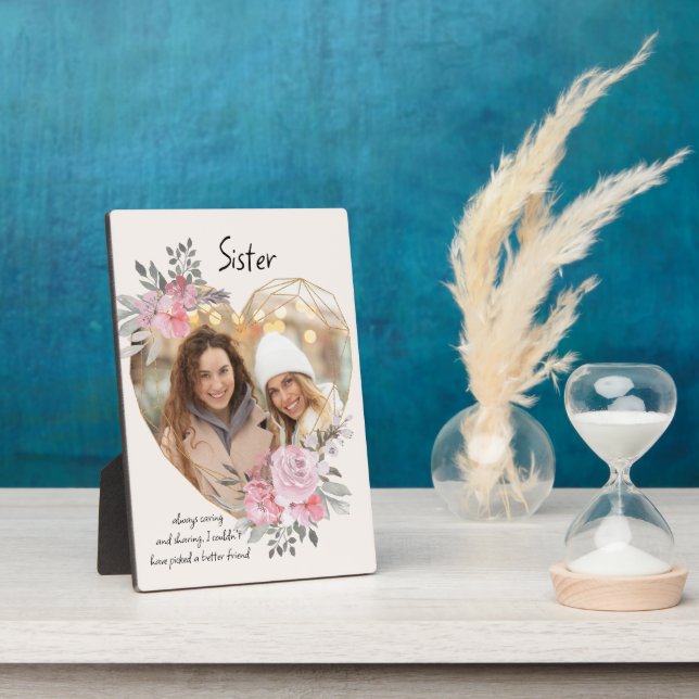 Sister Photo Plaque Gold Heart Floral Frame (Side)