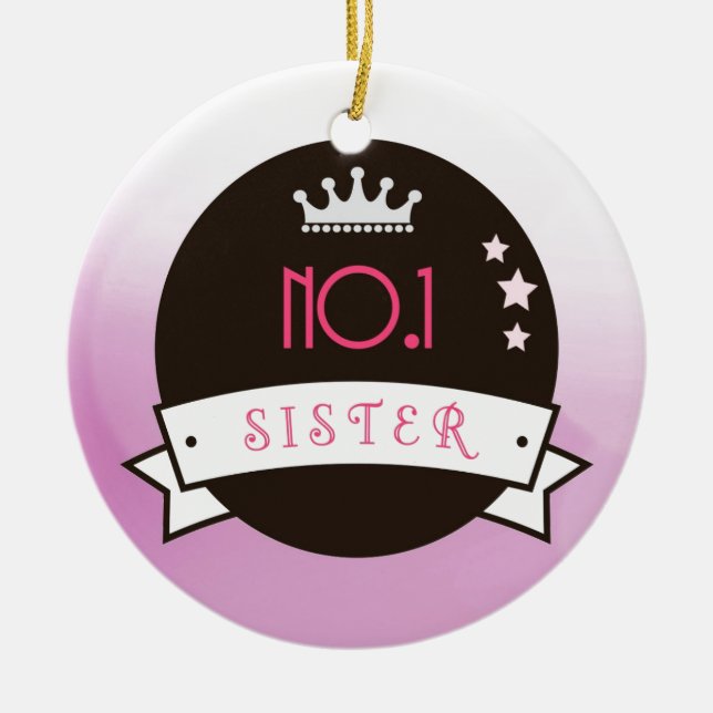 SISTER pink black , no.1, best Ceramic Tree Decoration (Front)