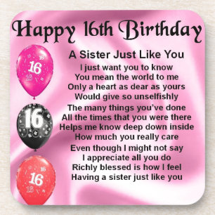 Sister Poem - 16th Birthday Coaster