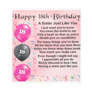 Sister Poem  -   18th Birthday Design Notepad