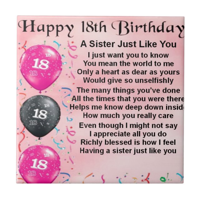 Sister Poem  -   18th Birthday Design Tile (Front)