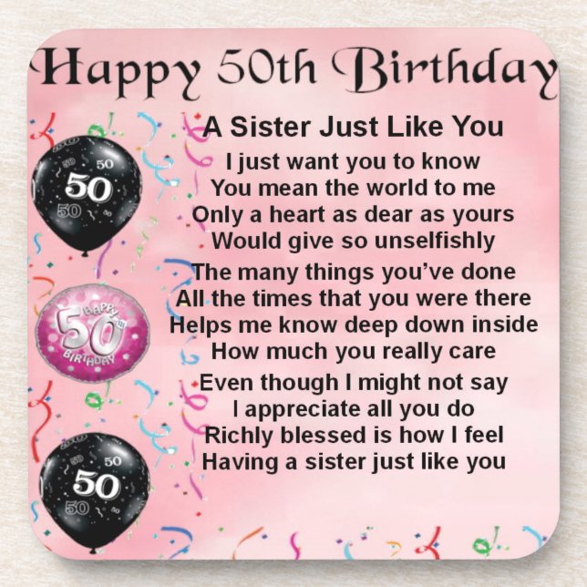 sister poem - 50th birthday design coaster (Front)