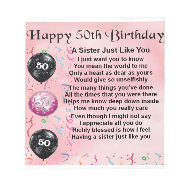 sister poem - 50th birthday design notepad (Front)