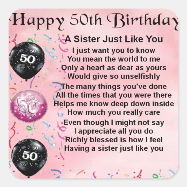 sister poem - 50th birthday design square sticker (Front)