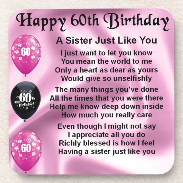 Sister poem  -  60th Birthday Coaster (Front)