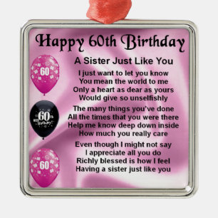 Sister poem  -  60th Birthday Metal Tree Decoration
