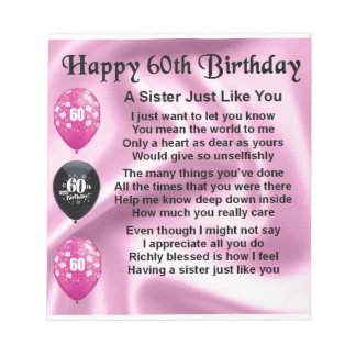 Sister poem - 60th Birthday Notepad