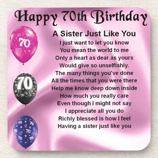 Sister Poem - 70th Birthday Coaster | Zazzle.com.au