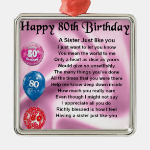 Sister Poem  - 80th Birthday Metal Tree Decoration