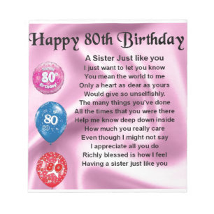 Sister Poem  - 80th Birthday Notepad
