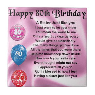 Sister Poem - 80th Birthday Tile