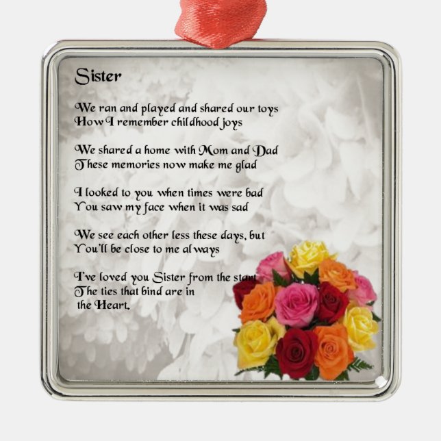 Sister Poem - Flowers Metal Ornament (Front)
