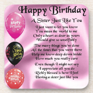 Sister Poem - Happy Birthday Design Coaster