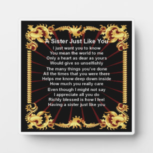 Sister Poem Plaque - Black  Design