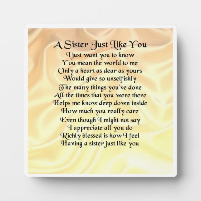 Sister Poem Plaque - Cream Silk  Design (Front)