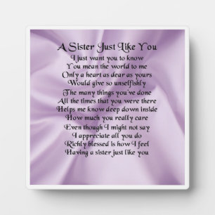 Sister Poem Plaque - Lilac Silk  Design