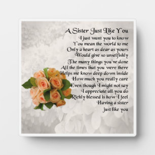 Sister Poem Plaque - Peach Roses  Design