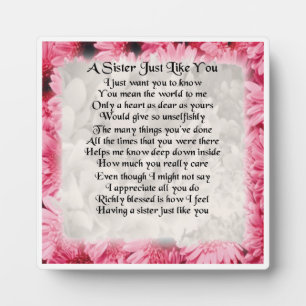 Sister Poem Plaque - Pink Floral  Design