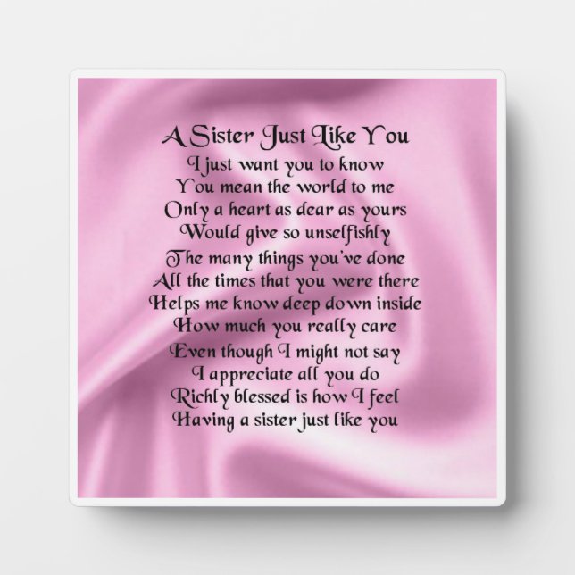 Sister Poem Plaque -  Pink Silk   Design (Front)