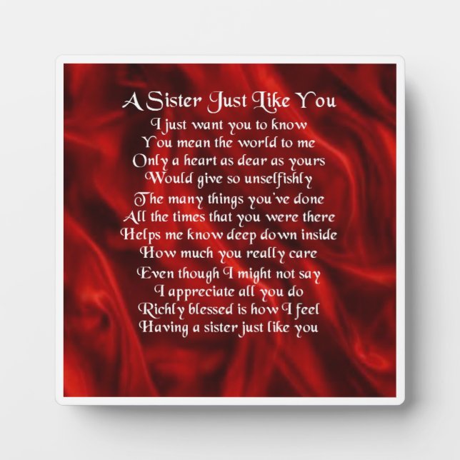 Sister Poem Plaque -  Red Silk  Design (Front)