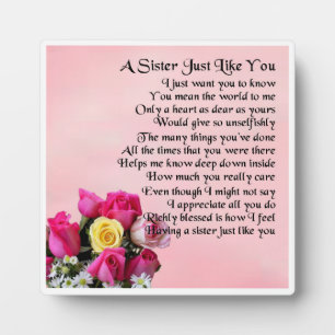 Sister Poem Plaque -  Roses  Design