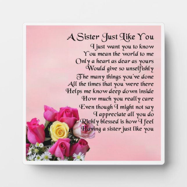 Sister Poem Plaque -  Roses  Design (Front)